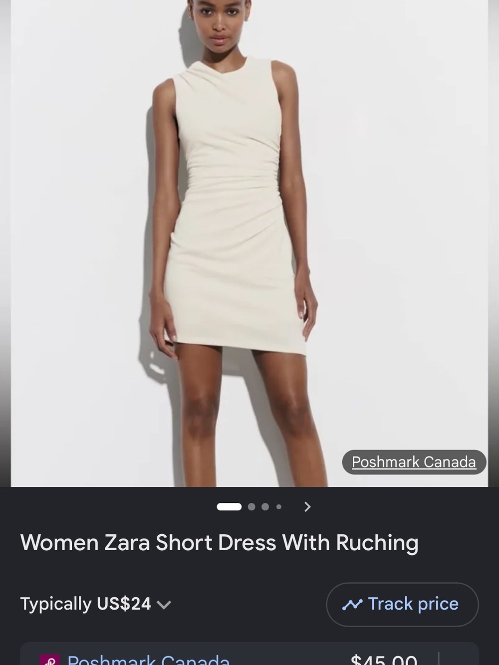 Zara Cream Sleeveless Ruched Mini Dress
